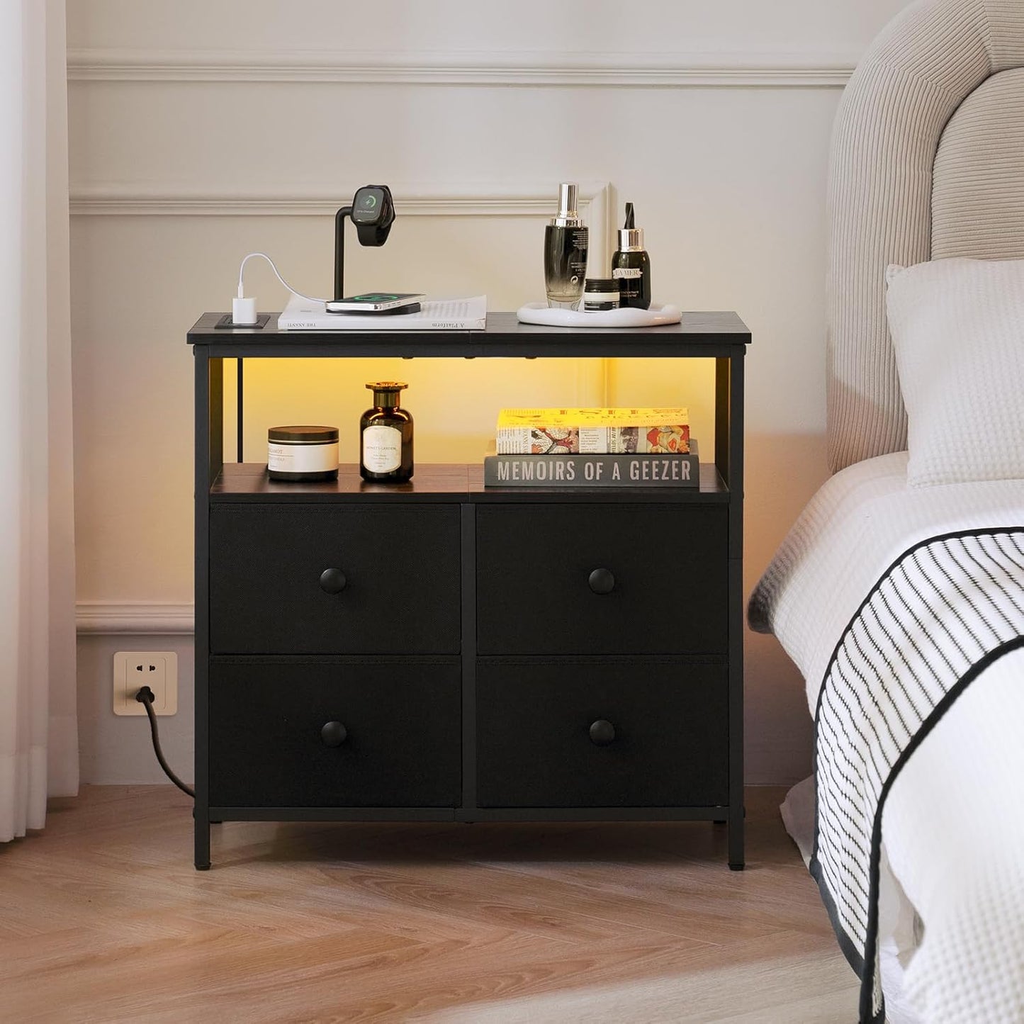Bedside Charging Station and Storage Organizer for Bedroom
