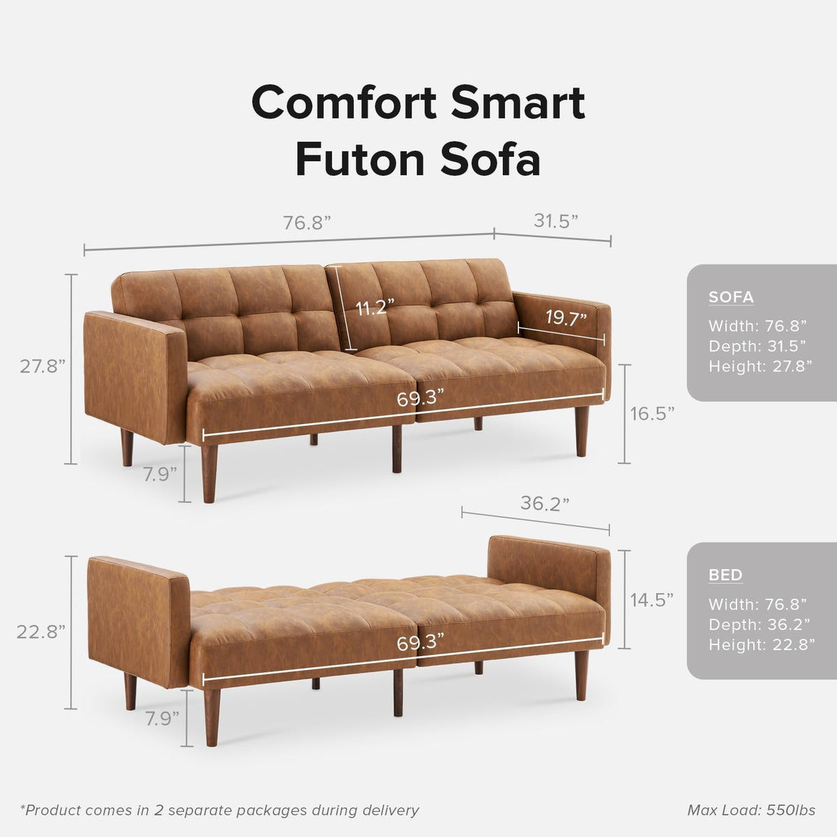 Modern Convertible Sofa Bed – Compact Loveseat for Small Spaces