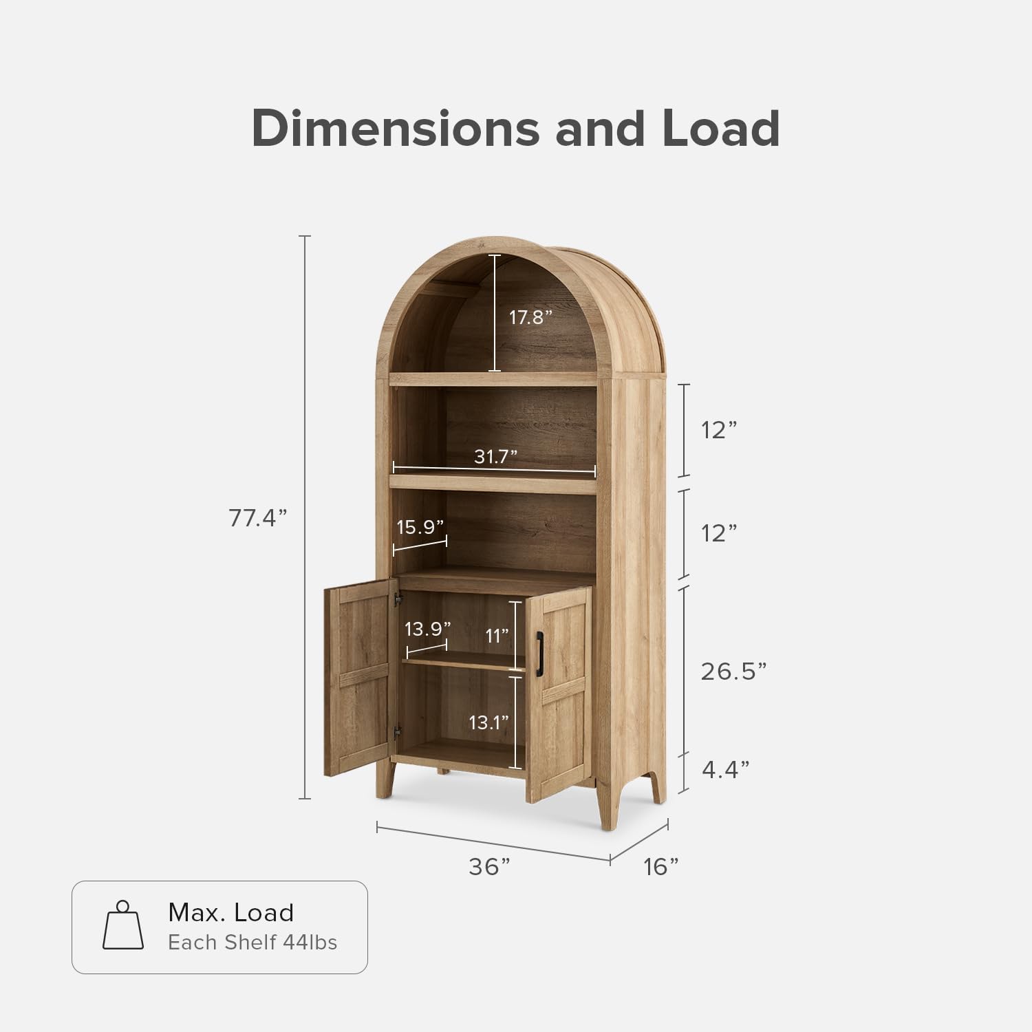 Farmhouse Tall Storage Cabinet with Arched Doors and Adjustable Shelves