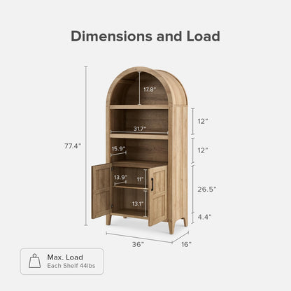Farmhouse Tall Storage Cabinet with Arched Doors and Adjustable Shelves