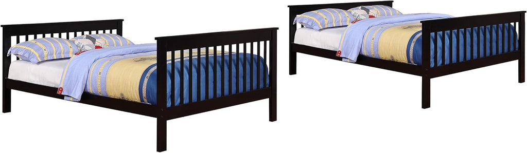 Full Over Full Wood Bunk Bed with Ladder and Guardrails for Kids and Teens