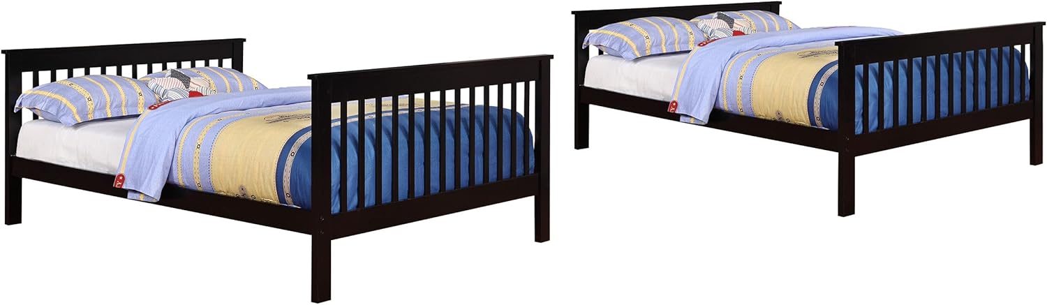 Full Over Full Wood Bunk Bed with Ladder and Guardrails for Kids and Teens