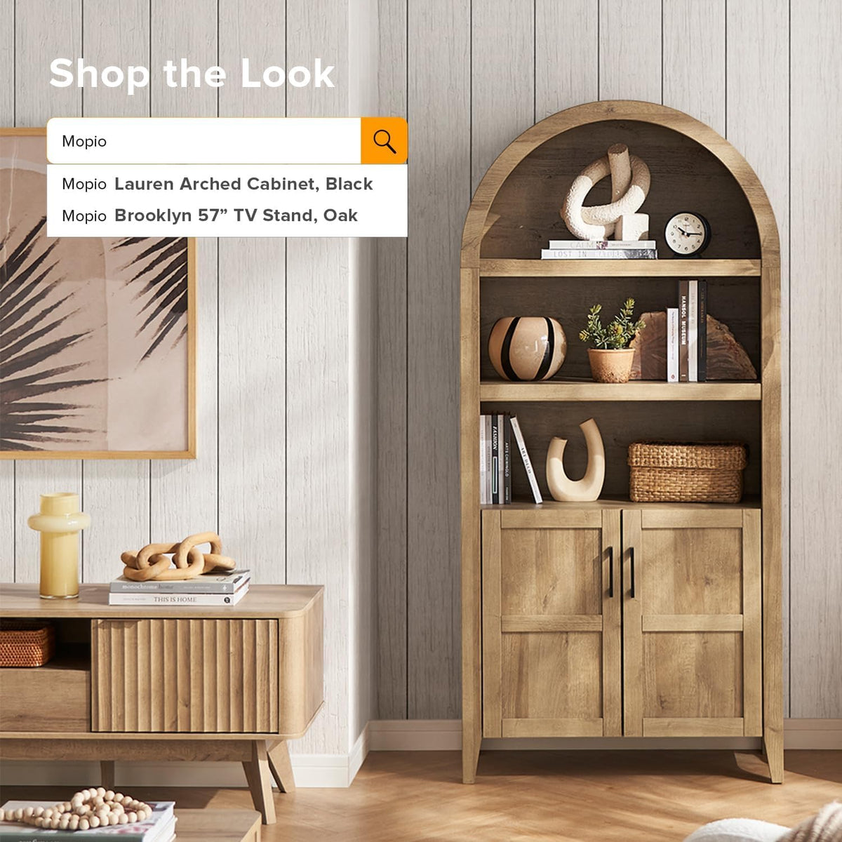 Farmhouse Tall Storage Cabinet with Arched Doors and Adjustable Shelves