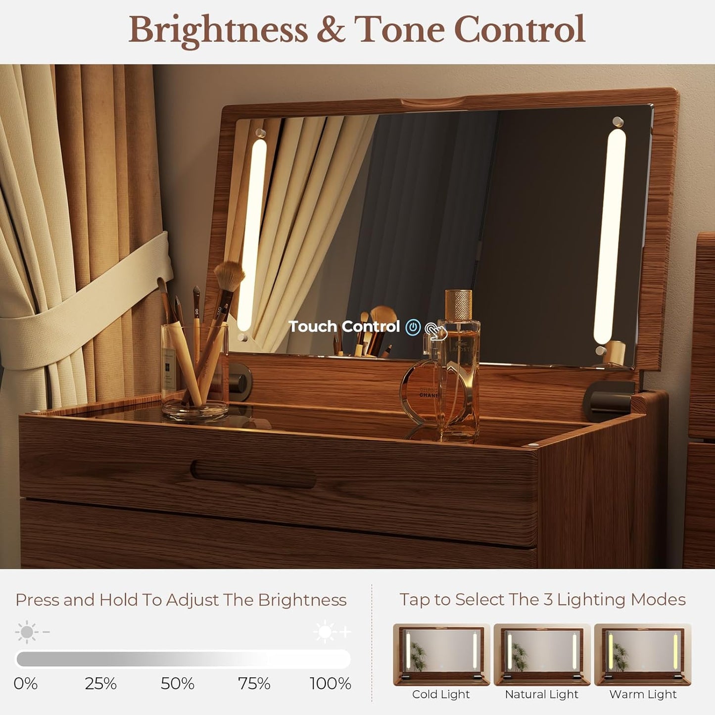 Vanity Table with Adjustable LED Light – Modern Dressing Table for Bedroom