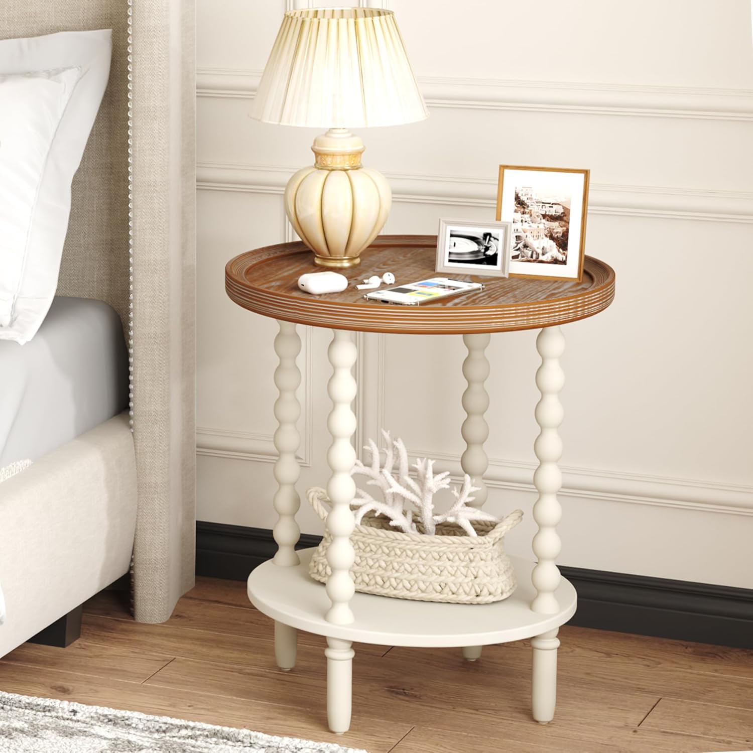 Farmhouse Nightstand with Storage – Bedside Table for Bedroom Organization