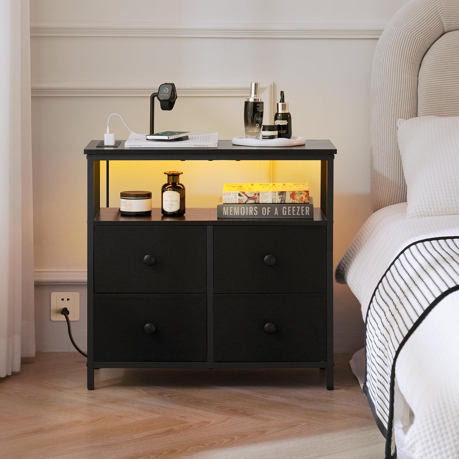 Bedside Charging Station and Storage Organizer for Bedroom