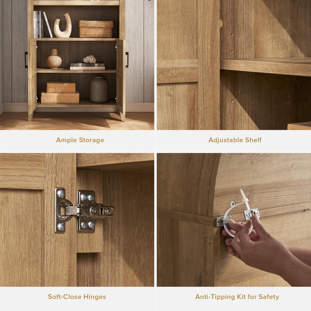 Farmhouse Tall Storage Cabinet with Arched Doors and Adjustable Shelves