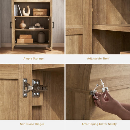Farmhouse Tall Storage Cabinet with Arched Doors and Adjustable Shelves