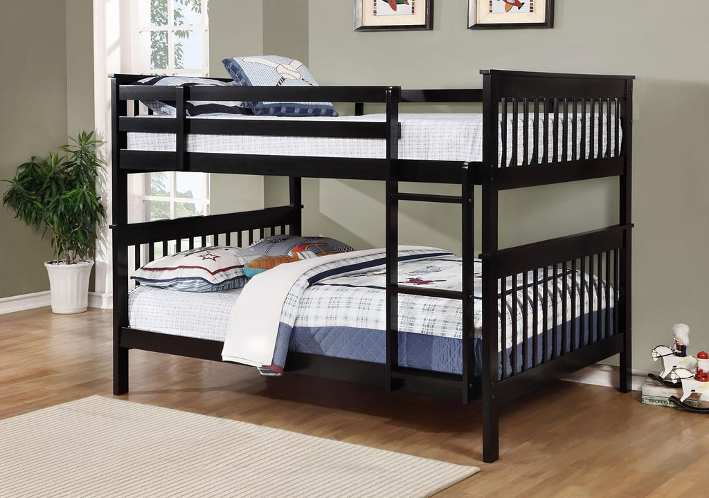 Full Over Full Wood Bunk Bed with Ladder and Guardrails for Kids and Teens