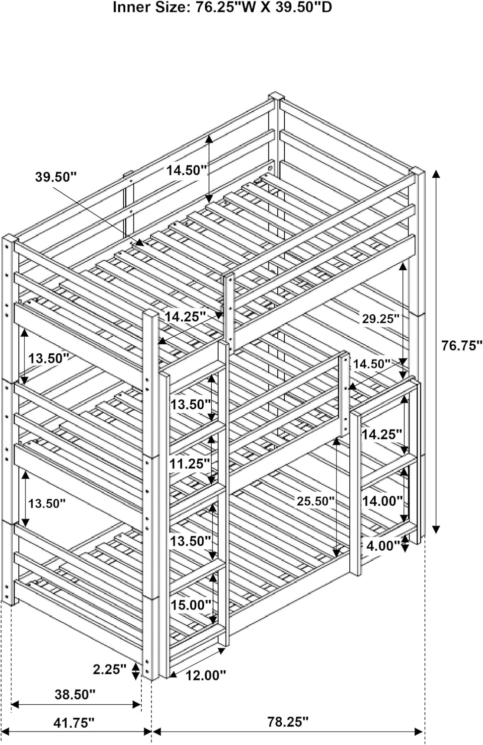 Solid Wood Triple Bunk Bed for Kids and Shared Bedrooms