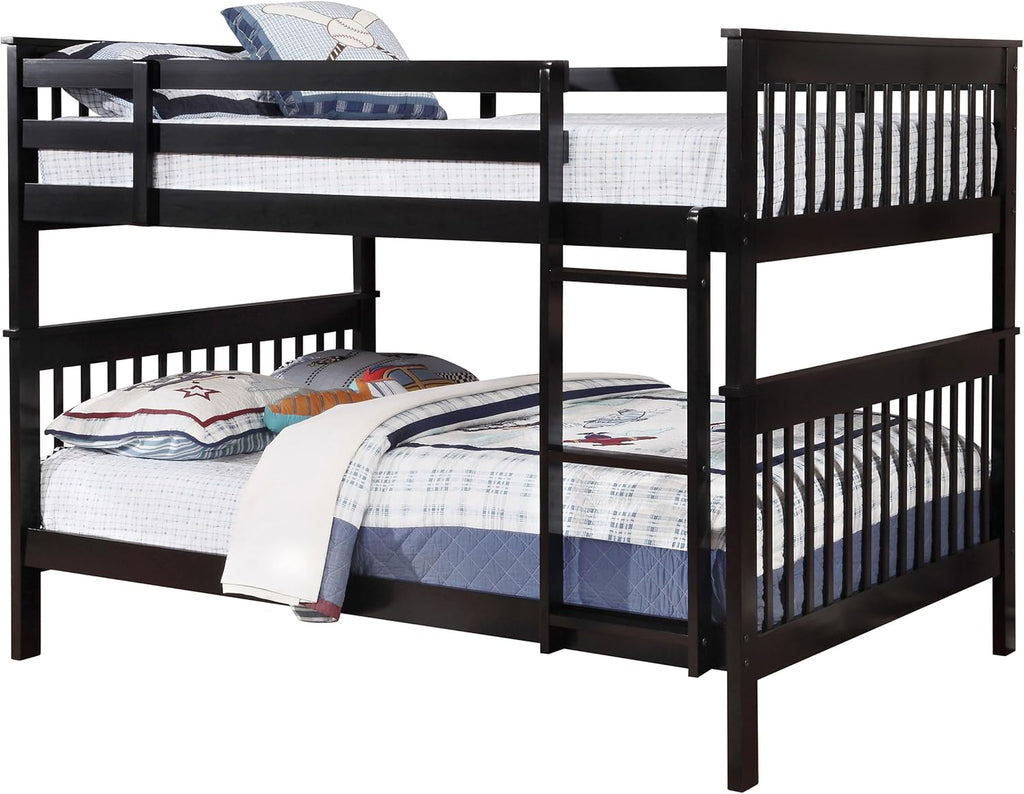 Full Over Full Wood Bunk Bed with Ladder and Guardrails for Kids and Teens