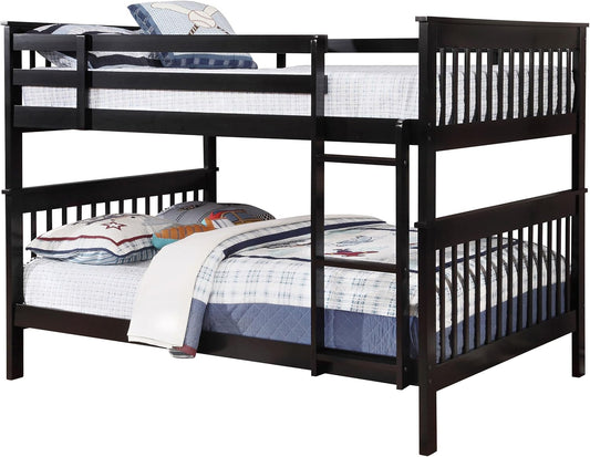 Full Over Full Wood Bunk Bed with Ladder and Guardrails for Kids and Teens