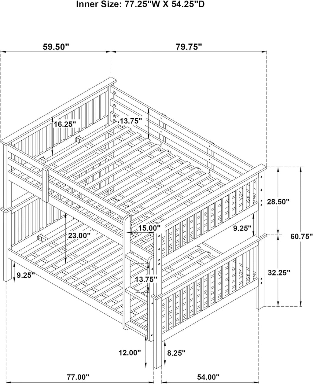Full Over Full Wood Bunk Bed with Ladder and Guardrails for Kids and Teens