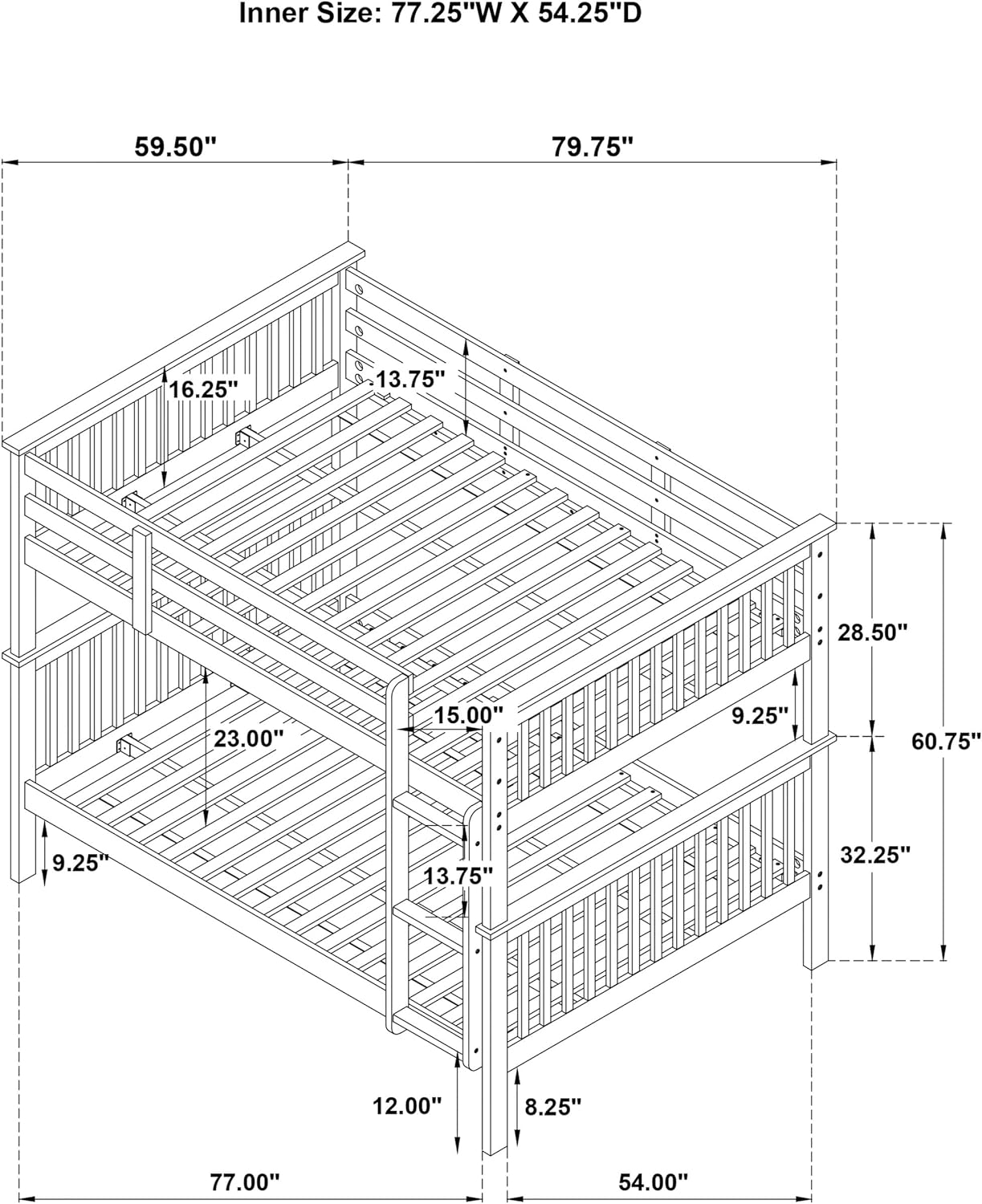 Full Over Full Wood Bunk Bed with Ladder and Guardrails for Kids and Teens