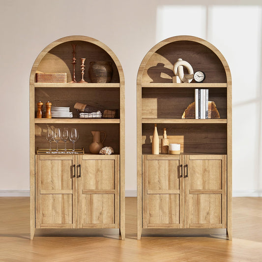 Farmhouse Tall Storage Cabinet with Arched Doors and Adjustable Shelves