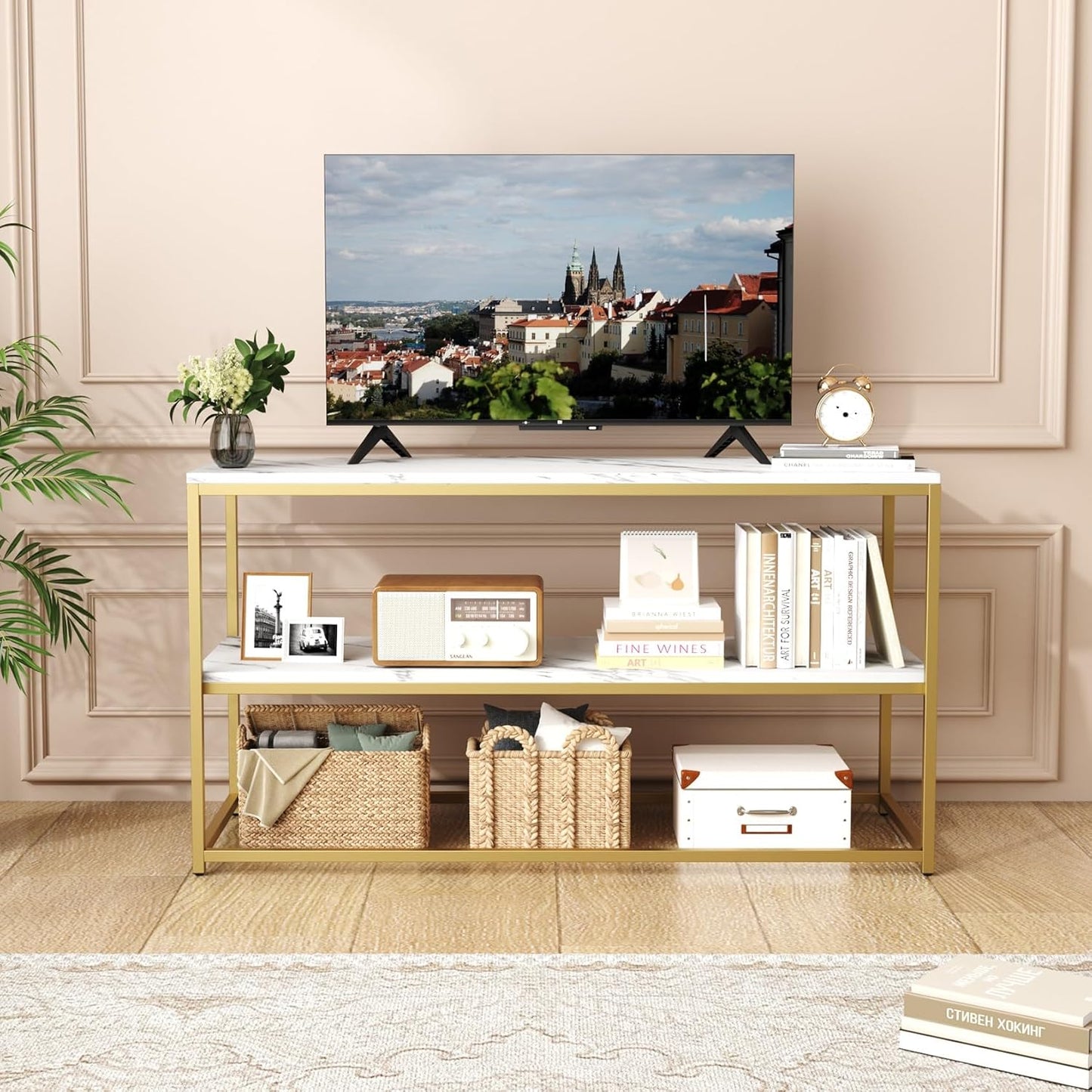Modern TV Stand with Storage Shelves for Living Room Entertainment Center