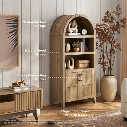 Farmhouse Tall Storage Cabinet with Arched Doors and Adjustable Shelves